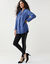 Blouse imprim&eacute; graphique col tunisien, cr&ecirc;pe (bleu / noir)