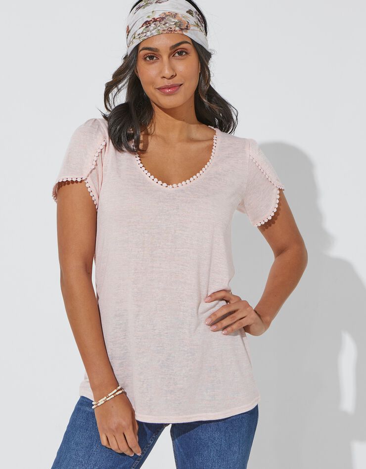 Tee-shirt coupe loose effet lin (rose pâle) Tee-shirt coupe loose effet lin (rose pâle)