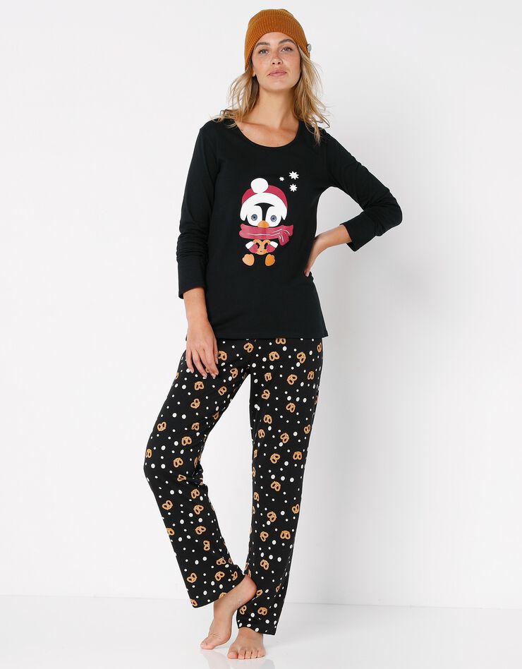 Pyjama imprimé "pingouin" avec pochon assorti offert (noir) Pyjama imprimé "pingouin" avec pochon assorti offert (noir)