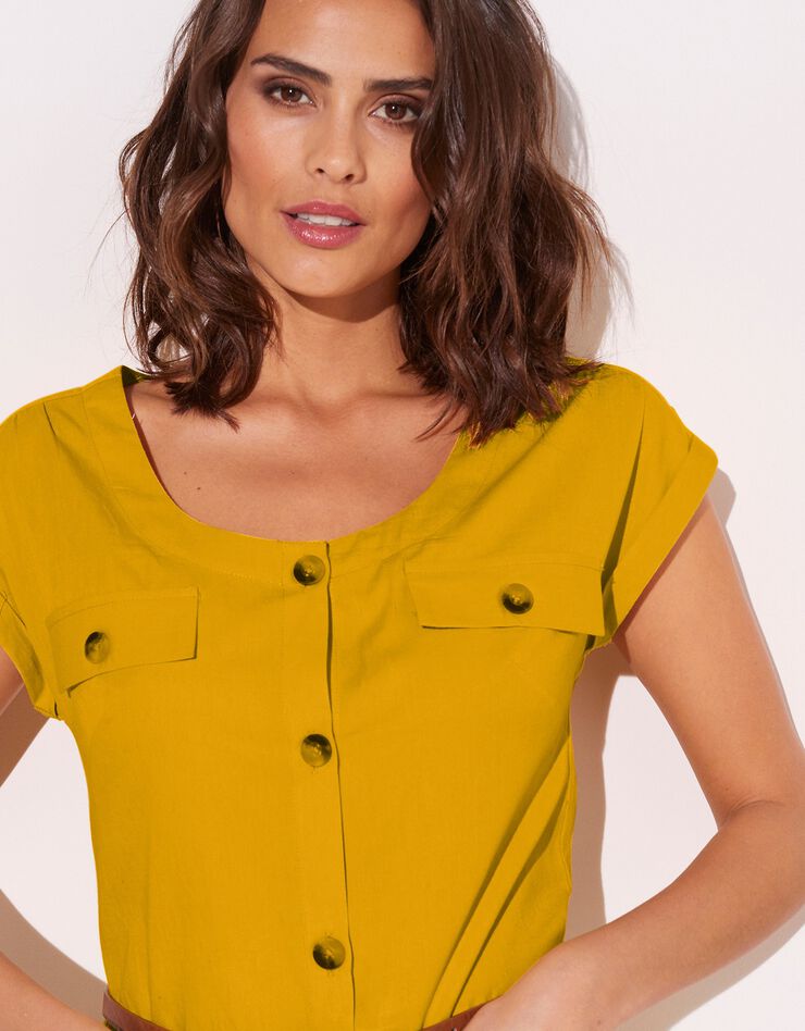 Robe saharienne boutonnée unie (curry) Robe saharienne boutonnée unie (curry)