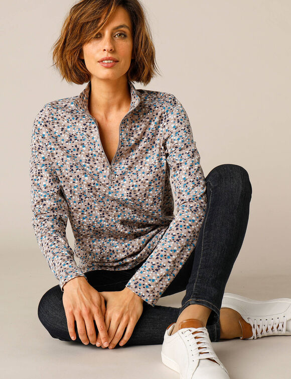 T-shirt col montant zippé imprimé (taupe)