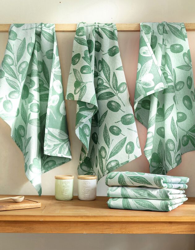 Torchons motif olives - lot de 3 (vert)