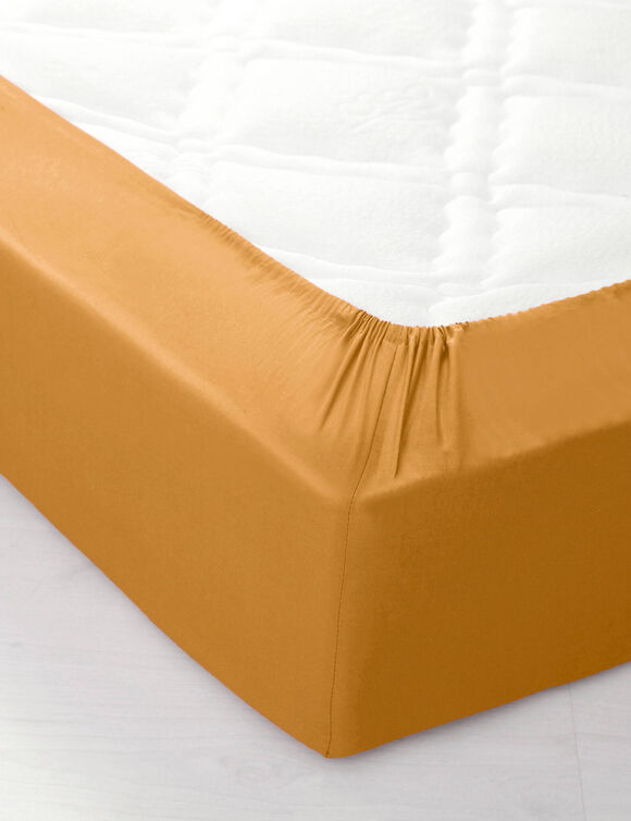 Drap-housse uni polyester-coton 57 fils/cm&sup2; - bonnet 32 cm (miel)