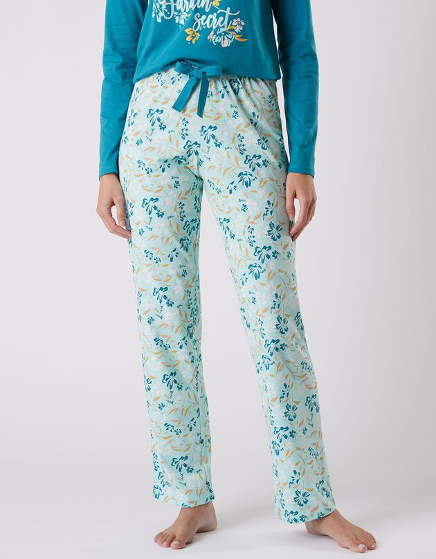 Pantalon pyjama coton imprimé floral (aqua)