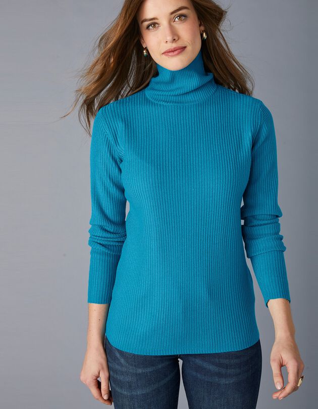 Pull col roulé uni maille côtelée (bleu prusse) Pull col roulé uni maille côtelée (bleu prusse)