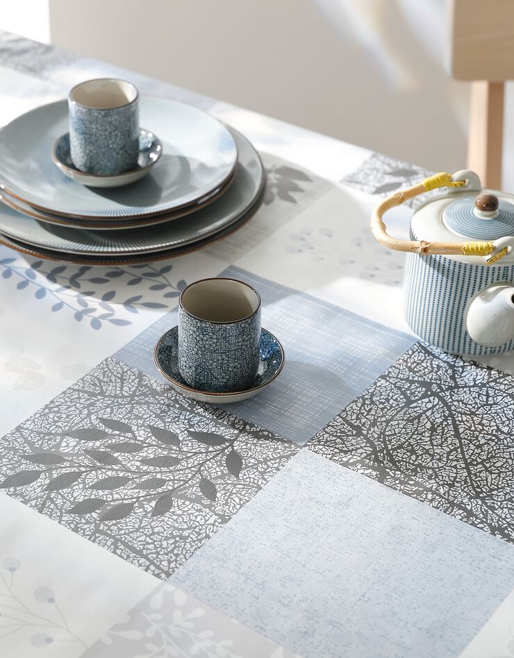 Nappe toile cirée imprimée patchwork  (gris / bleu)
