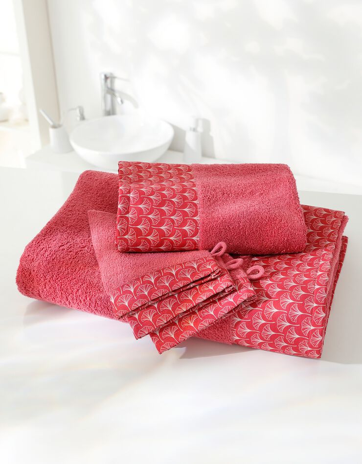 Éponge bouclette 420g/m² liteau imprimé ginkgo  (framboise)