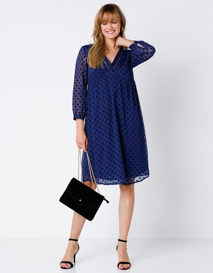 Robe plumetis manches 7/8ème (bleu nuit) Robe plumetis manches 7/8ème (bleu nuit)