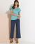 T-shirt uni col V macramé (bleu lagon)