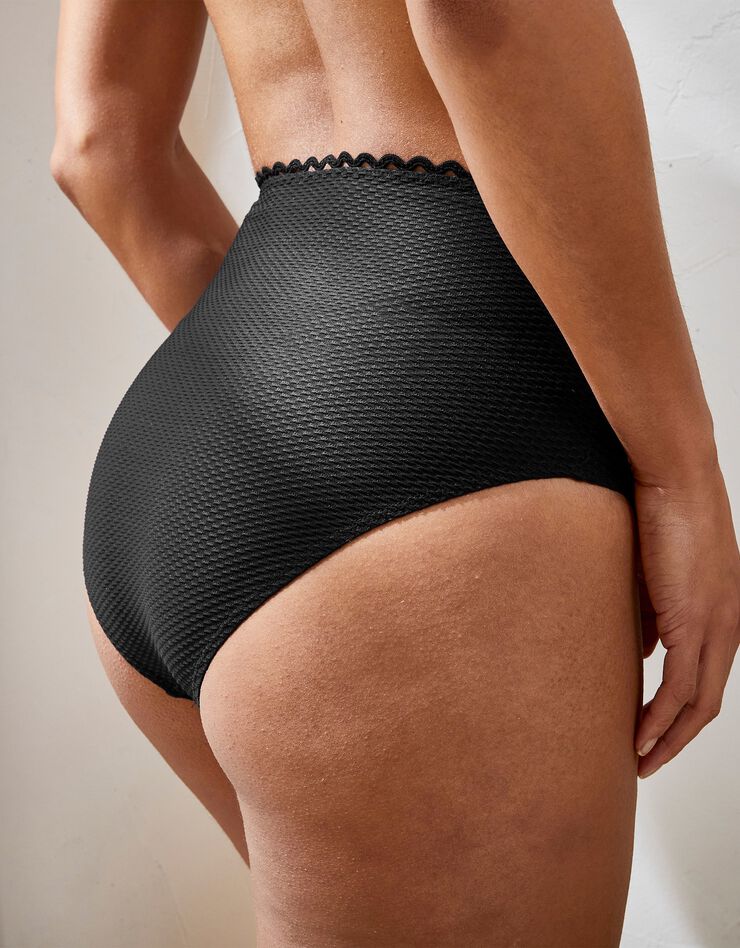 Culotte de bain maxi taille haute maille nid d'abeille Vilorio (noir)
