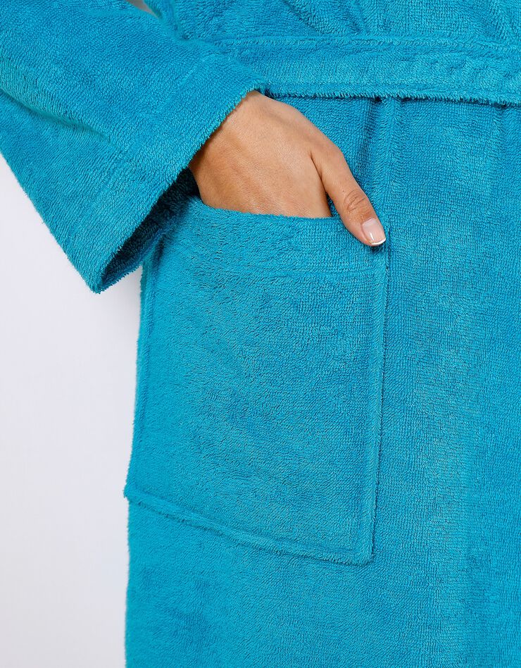 Peignoir mixte adulte col capuche éponge bouclette personnalisable (turquoise)