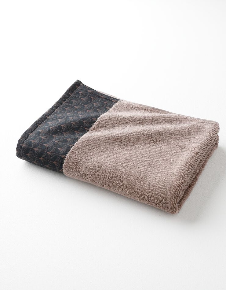 Éponge bouclette 420g/m² liteau imprimé ginkgo  (chocolat)