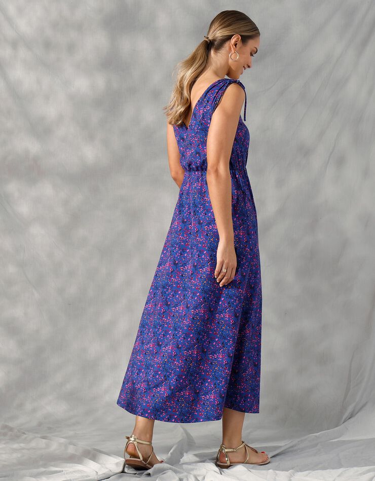 Robe longue imprimée épaules nouées (bleu / violine) Robe longue imprimée épaules nouées (bleu / violine)