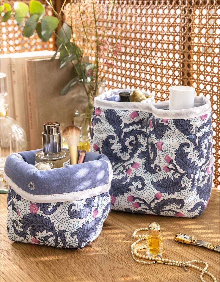 Trousse de rangement matelassée bleue, lot de 2 - collection upcycling (bleu) Trousse de rangement matelassée bleue, lot de 2 - collection upcycling (bleu)