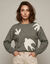 Pull col rond manches longues, jacquard motif oiseaux, laine m&eacute;lang&eacute;e (kaki / &eacute;cru)