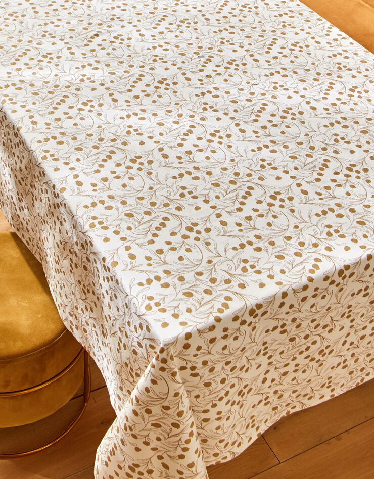 Nappe imprimée petites feuilles coloris doré (blanc / doré)