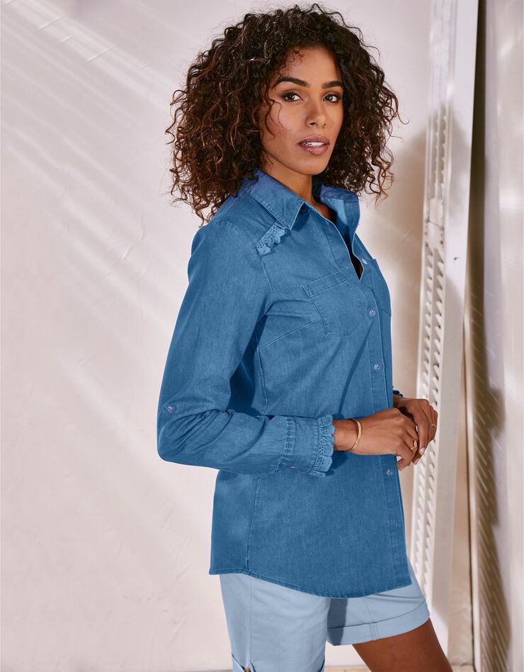 Chemise boutonnée broderie anglaise, denim léger (bleached) Chemise boutonnée broderie anglaise, denim léger (bleached)