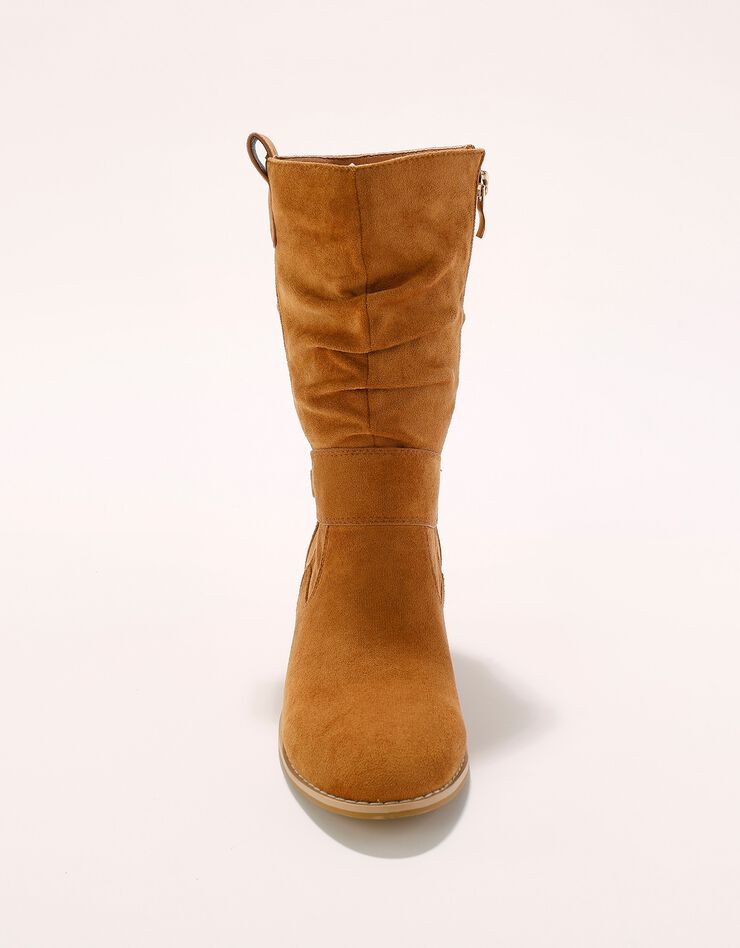Bottes mi-hautes plissées à petit talon effet bois (caramel)