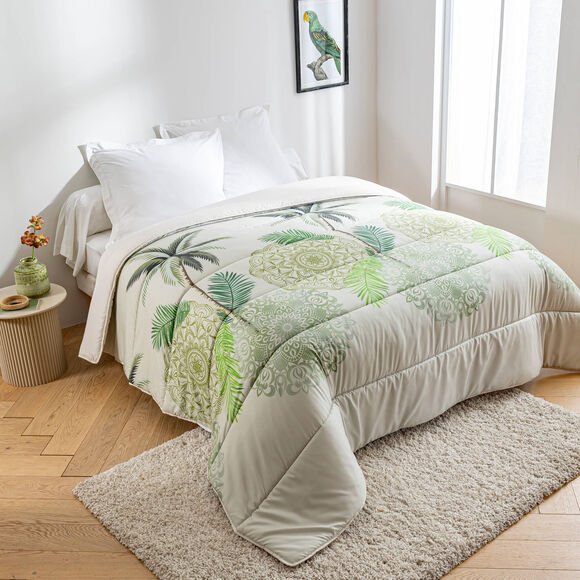  Couette microfibre imprim&eacute;e feuilles tropicales 200 g/m&sup2; (vert)
