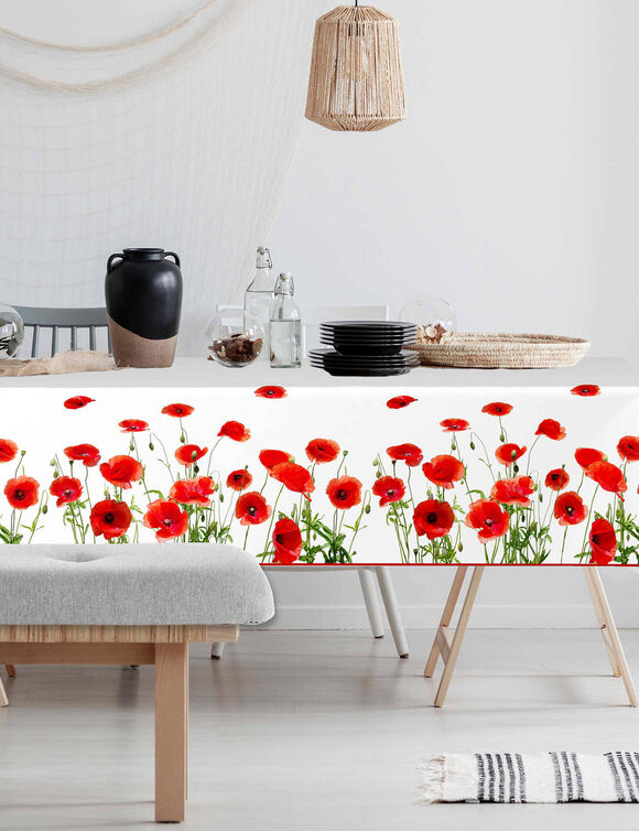 Nappe toile cir&eacute;e imprim&eacute; coquelicots (rouge)