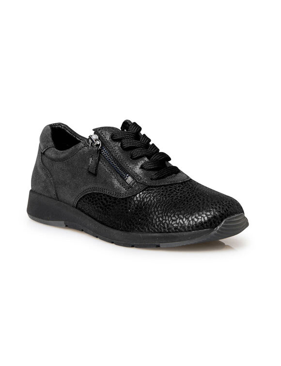 Derbies zippées et lacées en cuir et textile extensible (noir)