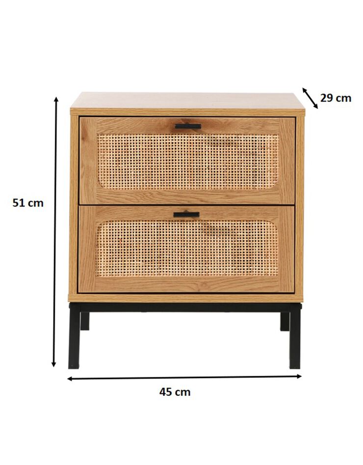 Table de chevet WICKOOD 2 tiroirs avec cannage rotin (naturel)