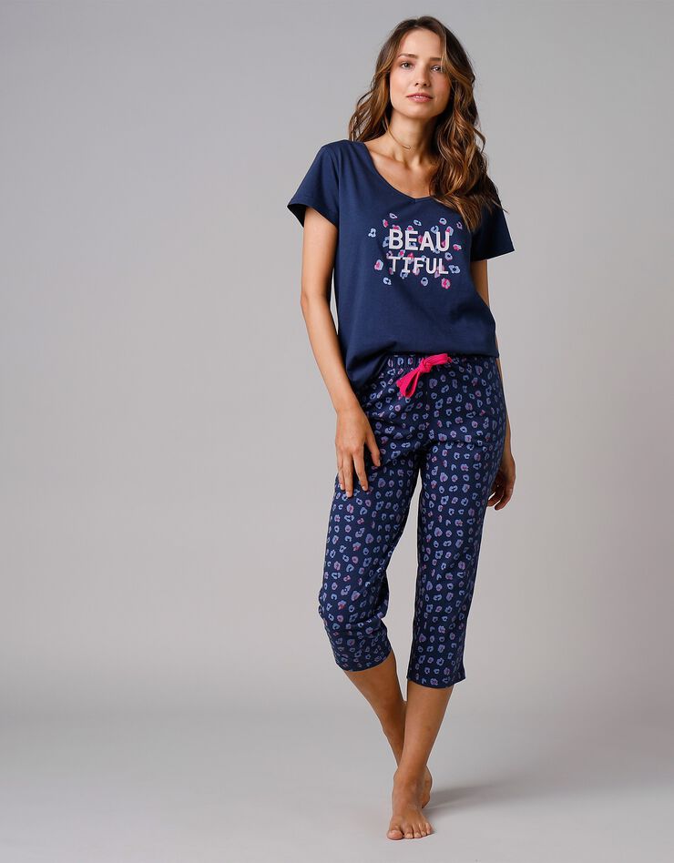 Pantacourt pyjama imprimé "Beautiful" (marine)