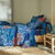 Linge de lit Elsa en polycoton à motifs feuilles (bleu)