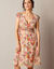 Robe courte effet cache-coeur, voile imprimé (beige / rose)
