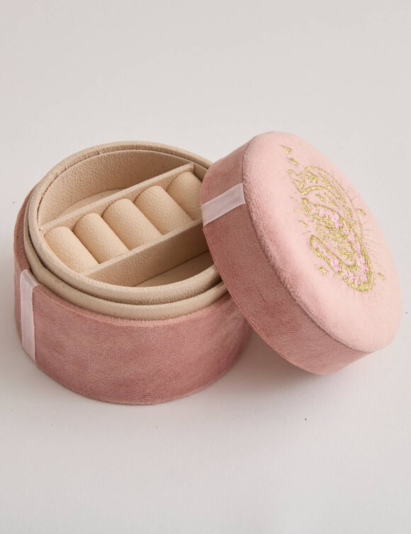 Bo&icirc;te &agrave; bijoux avec couvercle brod&eacute; "fers &agrave; cheval" (rose)
