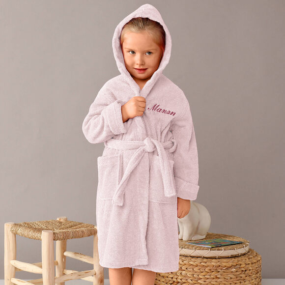 Peignoir enfant éponge à capuche personnalisable  (rose)