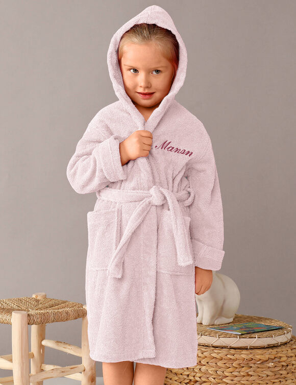 Peignoir enfant éponge à capuche personnalisable  (rose)