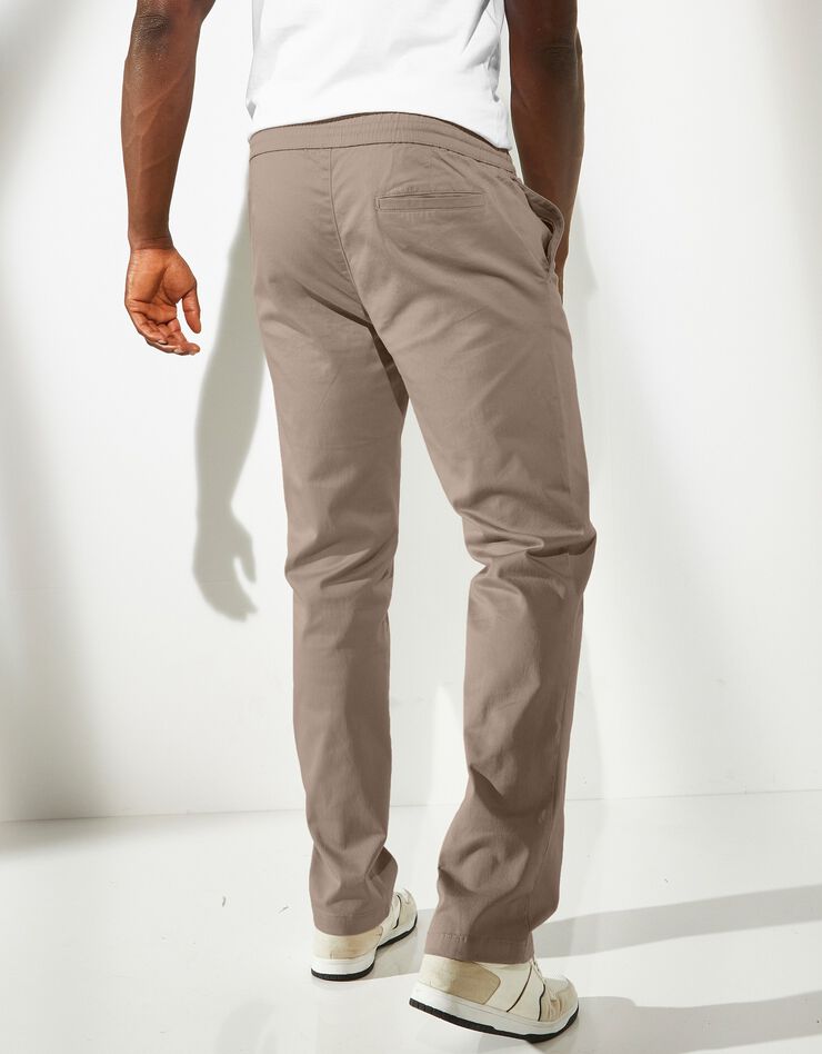 Pantalon en twill stretch taille élastiquée (taupe)