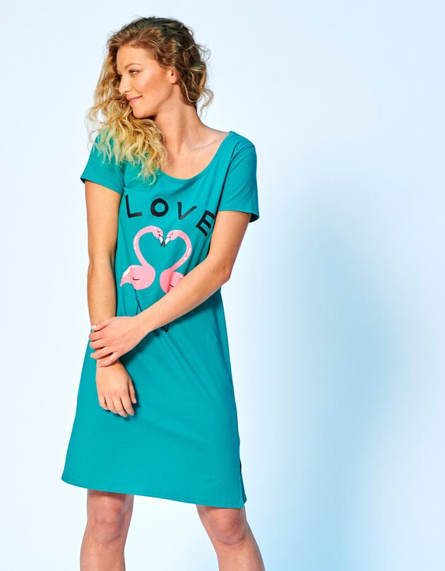 Chemise de nuit courte manches courtes motif « love » (émeraude) Chemise de nuit courte manches courtes motif « love » (émeraude)