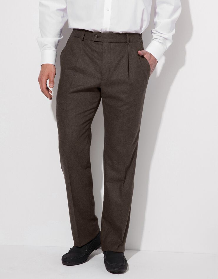 Pantalon taille élastiquée à pinces - polyester/laine (noisette) Pantalon taille élastiquée à pinces - polyester/laine (noisette)