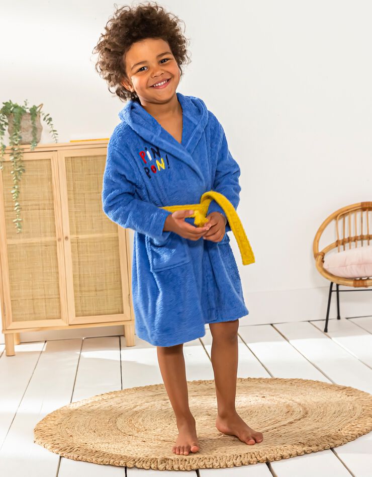 Peignoir de bain enfant Pin-pon à capuche éponge coton - 380g/m2 (bleu dur)