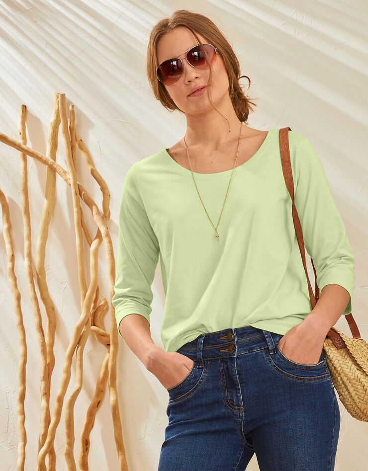 Tee-shirt manches 3/4 col rond uni coton bio (anis) Tee-shirt manches 3/4 col rond uni coton bio (anis)