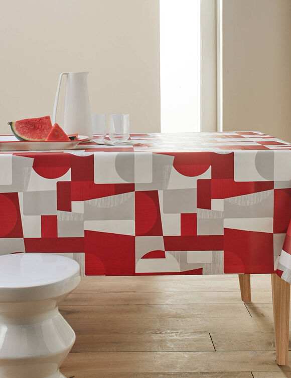 Nappe toile cirée imprimé Patch duo (gris / rouge)