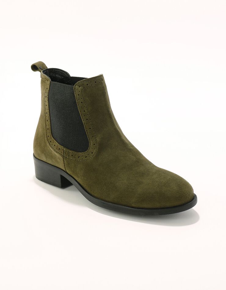 Boots élastiquées perforées Chelsea en croûte de cuir (kaki) Boots élastiquées perforées Chelsea en croûte de cuir (kaki)
