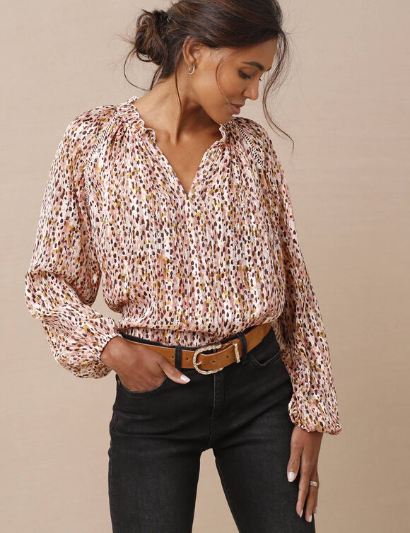 Blouse en voile imprimé tachiste (rose blush)