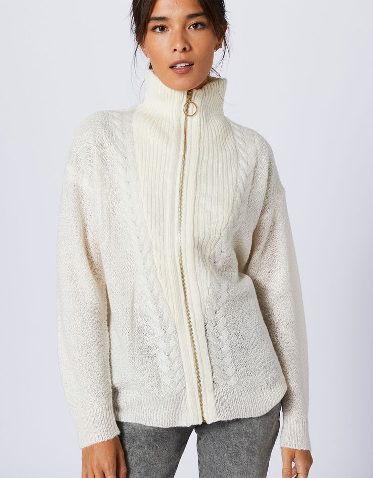 Gilet camionneur zippé maille torsadée (écru) Gilet camionneur zippé maille torsadée (écru)