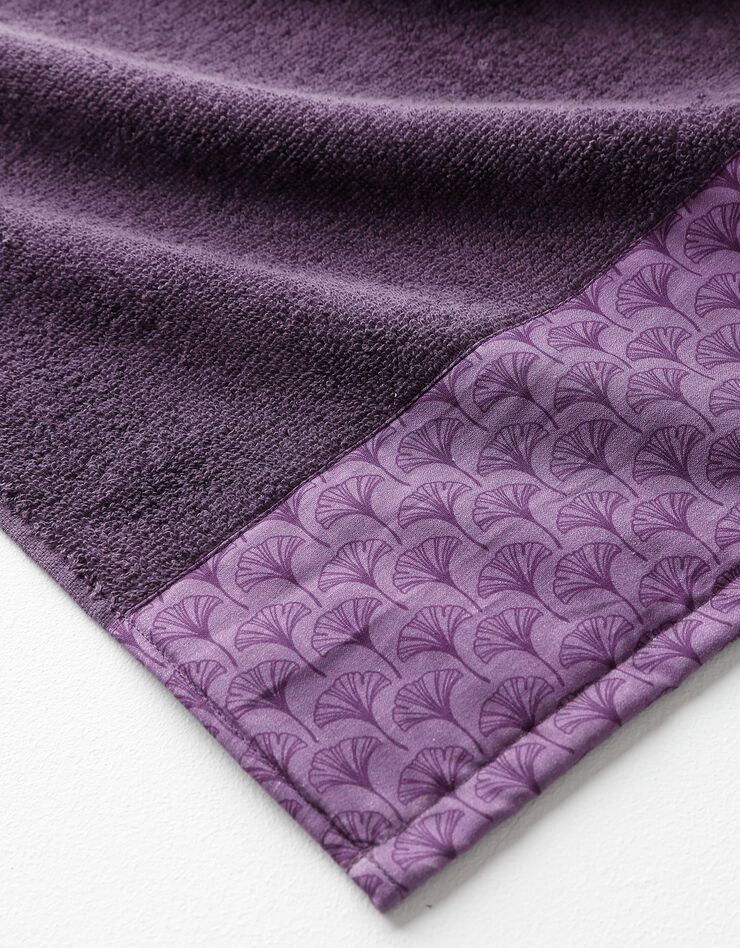 Éponge bouclette 420g/m² liteau imprimé ginkgo  (aubergine)