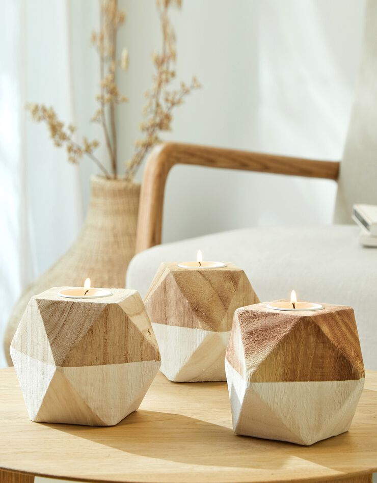 Bougeoir origami en bois bicolore (bois/blanc)