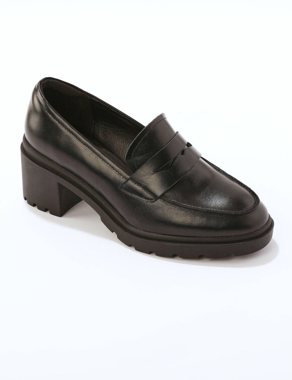 Mocassins &agrave; talon en cuir, semelle crant&eacute;e. (noir)