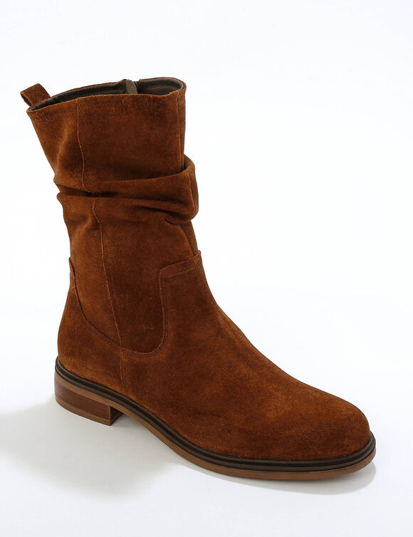 Bottes fourr&eacute;es en cuir pliss&eacute;  (chocolat)