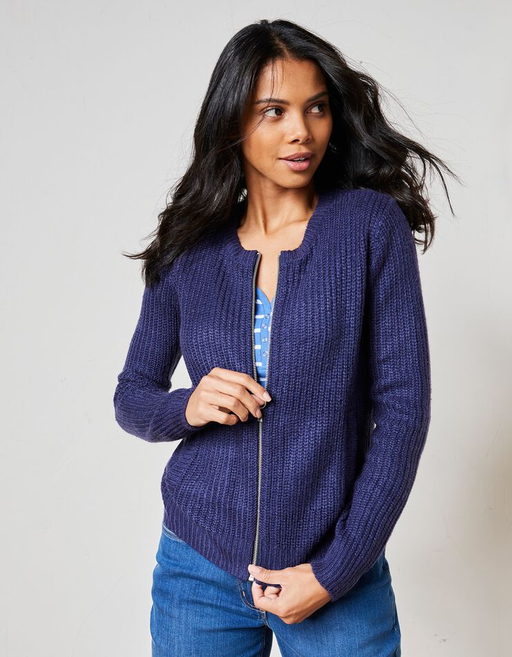 Gilet zippé maille anglaise toucher mohair (marine) Gilet zippé maille anglaise toucher mohair (marine)