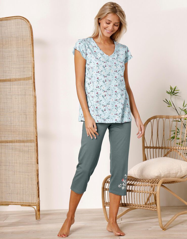 Tee-shirt pyjama imprimé manches courtes (vert d'eau) Tee-shirt pyjama imprimé manches courtes (vert d'eau)