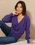 Gilet col V ajouré, manches longues blousantes (violet)