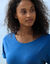 Robe courte unie manches courtes (bleu denim)