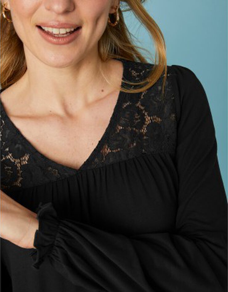 Tunique col V dentelle jersey (noir) Tunique col V dentelle jersey (noir)